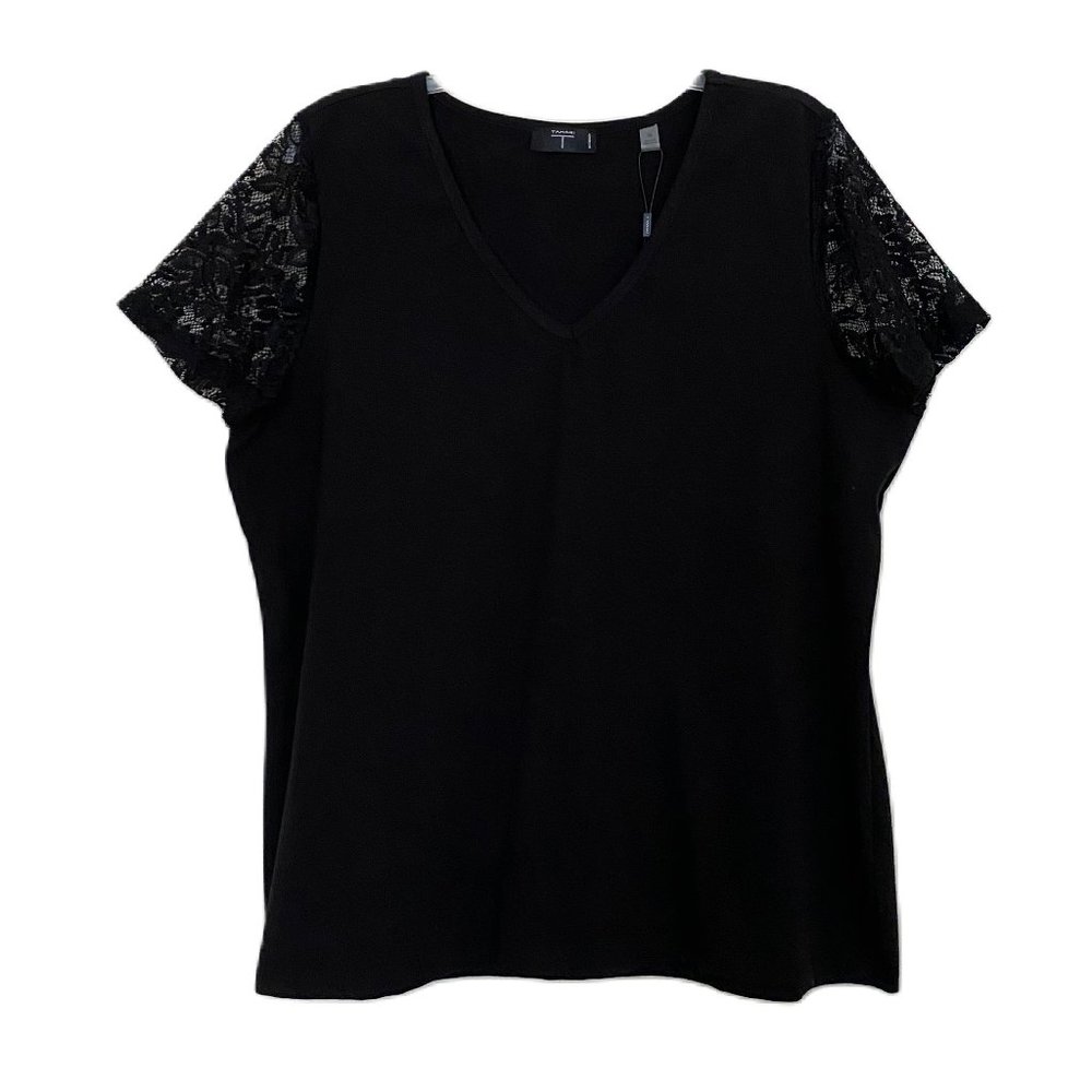 Tahari black laced sleeve tee shirt Size XL NWT